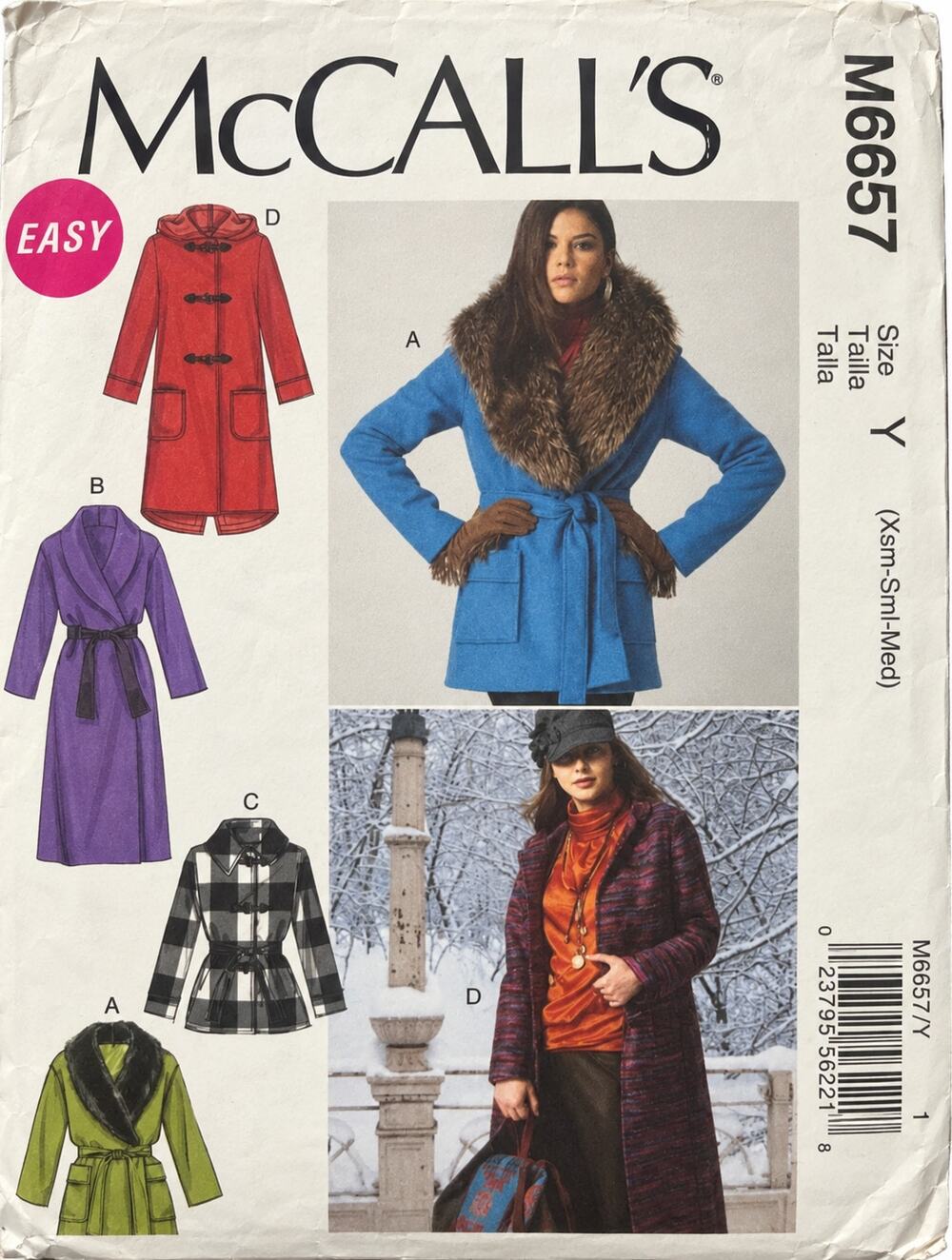 McCalls M6657 Misses Unlined Coat Jacket & Belt Pattern Size XS-S-M Easy Sew